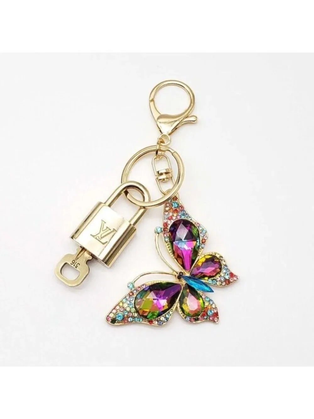 Authentic Louis Vuitton Gold Lock 🔒 Keychain Bag Unbranded Butterfly Charm LV